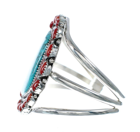 Native American Turquoise and Coral Multi-Stone Sterling Silver Cuff Bracelet NN20506